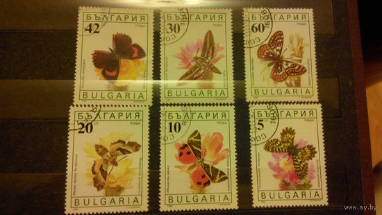 Насекомые, бабочки, фауна, марки, Болгария, 1990