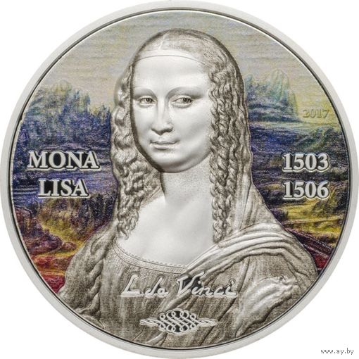 Палау 5 долларов 2017г. Первая монета серии Арт Возрождение: "Мона Лиза". Монета в капсуле; подарочном футляре; номерной сертификат; коробка. СЕРЕБРО 31,10гр.(1 oz).