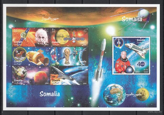 Аполлон Космос Футбол World Cup Спорт Конкорд Авиация 1999 Сомали MNH полная серия 7 м Малый лист зуб