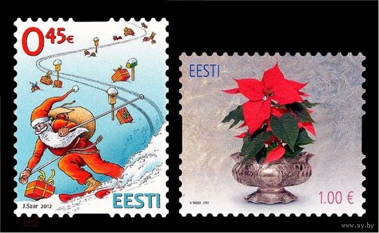 Эстония 2012,  Рождество. Новый Год. Санта. Флора. Цветы.  2 марки **