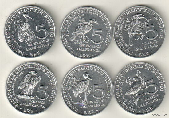 Бурунди набор 6 монет 5 франк 2014