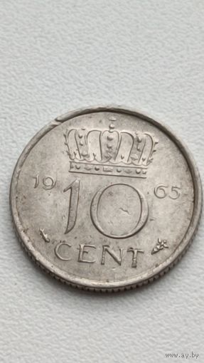Нидерланды. 10 центов 1965 года.