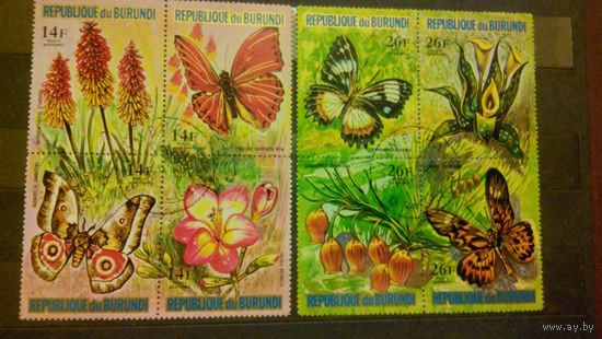 Насекомые, бабочки, фауна, флора, цветы, марки, Бурунди