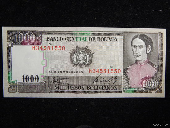 Боливия 1000 песо 1982г UNC