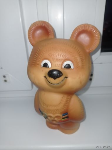 Мишка олимпийский, резиновая игрушка СССР, пищалка