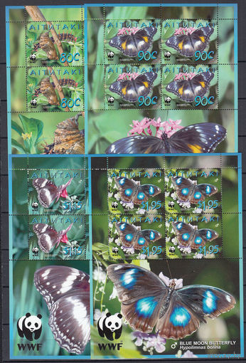 Фауна. Бабочки. Аитутаки. 2008. 4 малых листа (полная серия). Michel N 778-781. (38,0 е)