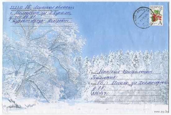 2005. Конверт, прошедший почту "Зимний лес" (размер 216x141 мм)