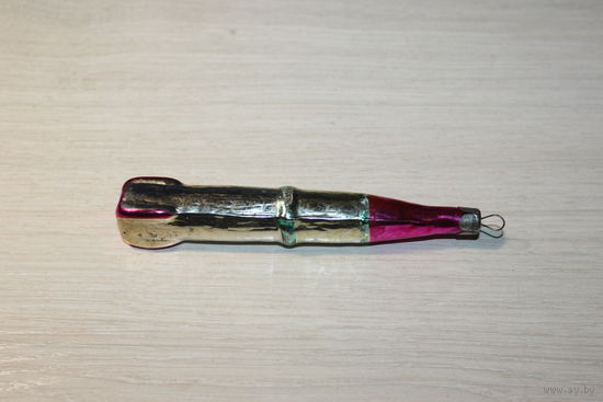 Стеклянная, ёлочная игрушка "Ракета", времён СССР, длина 12 см.