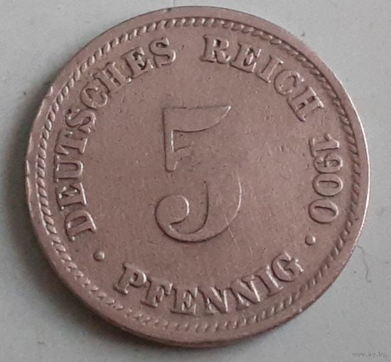Германия 5 пфеннигов, 1900 Отметка монетного двора: "D" - Мюнхен (12-5-10(в))