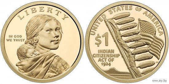 США 1 доллар 2024 Сакагавея, Индианка, Закон о гражданстве индейцев  Двор D UNC