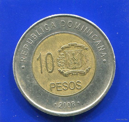 Доминиканская Республика 10 песо 2008 , биметалл