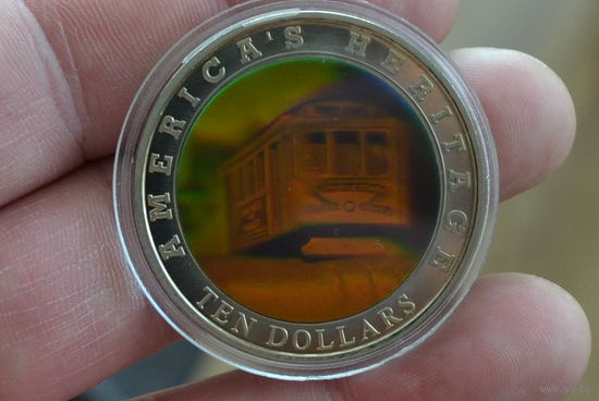 Либерия 10 долларов 2002 Американское наследие-Трамвай   Голограмма