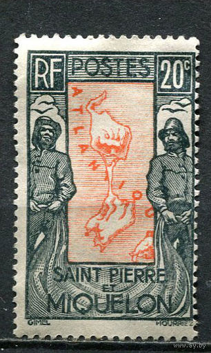 Французские колонии - Сен-Пьер и Микелон - 1932/1933 - Карта 20C - [Mi.139] - 1 марка. Чистая без клея.  (Лот 71Eu)-T5P6