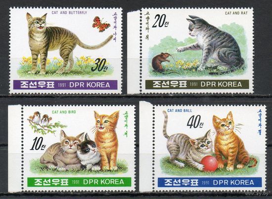 Кошки КНДР 1991 год 4 марки