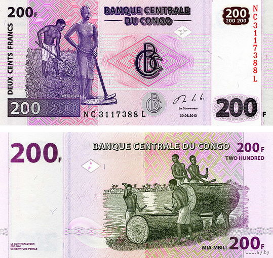 Конго 200 франков  2022 год  UNC
