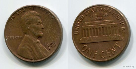США. 1 цент (1959, буква D)