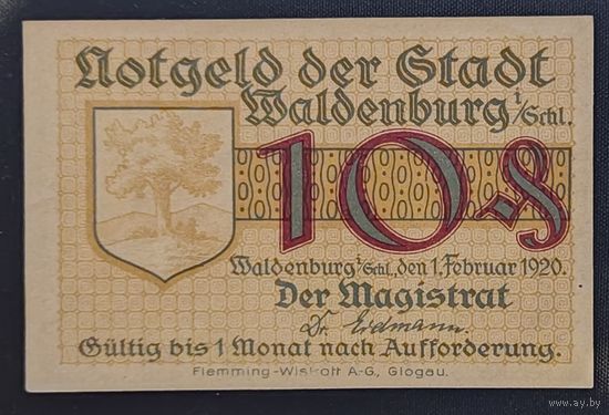 10 пфеннигов 1920 года - Германия (Вальденбург/Валжбих) - нотгельд - UNC
