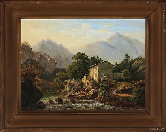 Картина антикварная , пейзаж известного художника Frederik Christian Jacobsen Kirschou. 19 век!