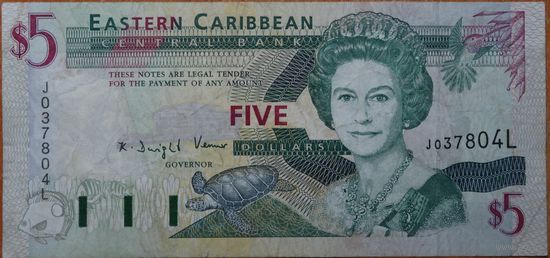 Восточные Карибы 5 долларов 1993 г.