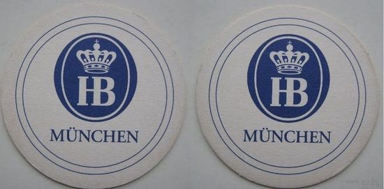 Подставка ( бирдекель ) под пиво  "HB Munchen" (Германия). Вар.1.( Синий цвет).