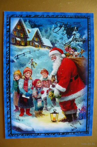 Современная открытка, Новый год, чистая; Дед Мороз, дети.