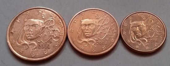 Набор евро монет Франция 2004 г. (1, 2, 5 евроцентов)