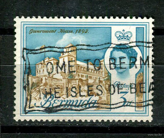 Британские колонии - Бермуды - 1962/1969 - Королева Елизавета II и архитеткутра 3Р - [Mi.164] - 1 марка. Гашеная.  (Лот 57AL)