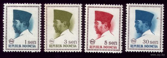 4 марки 1966 год Индонезия Сукарно 516-518,524