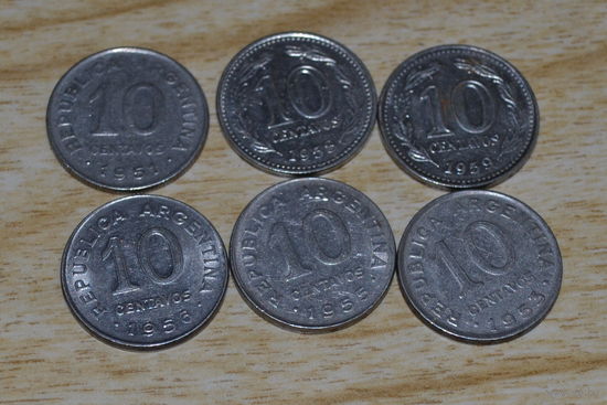 Аргентина 10 сентаво (51,53,55 г.г.)