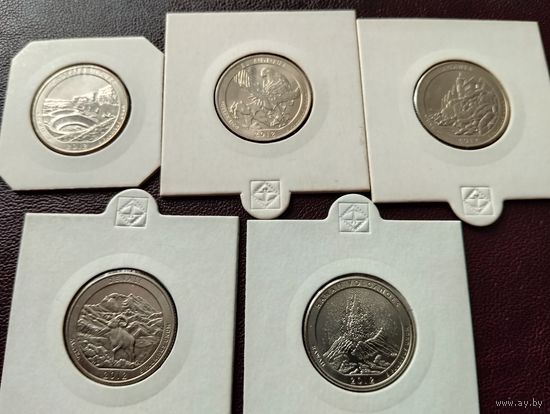 США набор памятных 25 центов 2012 г. Парки США комплект 5 штук. UNC