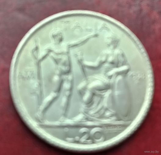 Серебро 0,800!Италия 20 лир, 1927-1928