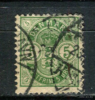 Дания - 1884/1902 - Герб 5 O - [Mi.34b] - 1 марка. Гашеная.  (Лот 25CA)