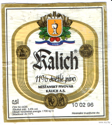 Этикетка пива Kalich Чехия б/у Ф400