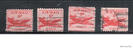 США-1947, (Мих.553 А+С+D+Е), гаш.  , Авиапочта, Самолет "Дуглас", все типы зубцовки