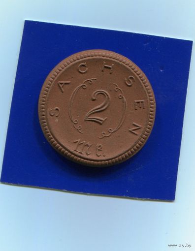 Германия , Саксония 2 марки 1921 UNC , Мейсенский фарфор , нотгельд