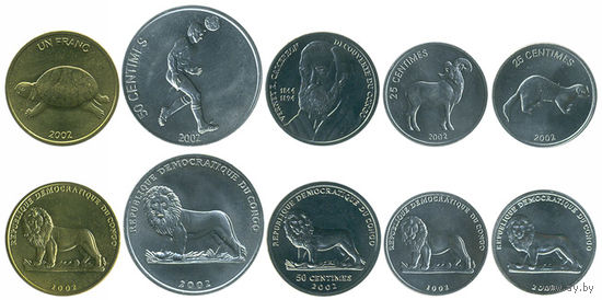 Конго НАБОР 5 монет 2002 UNC
