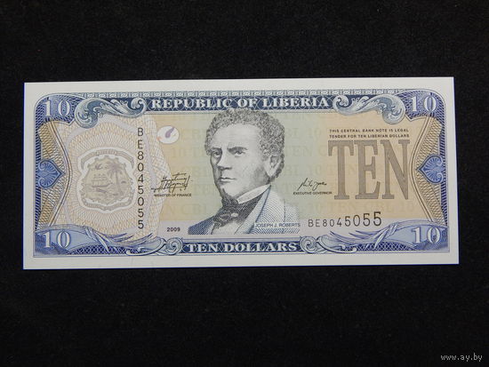 Либерия 10 долларов 2009г.UNC