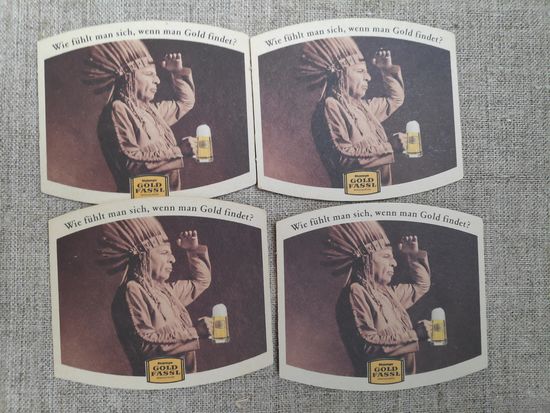 Лот из четырех подставок под пиво Gold Fassl. Середина 80-х гг. XX века Вена, Австрия.