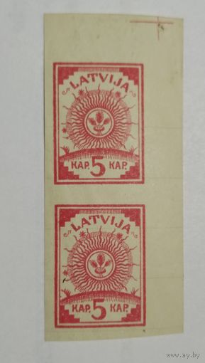 Латвия\129м\ Стандарт. 5к. 1919г. БЗ . MLH  ошибки печати. бумага в линейку