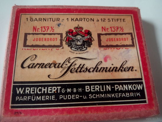 Старинная упаковка немецких пудровых карандашей для грима,12 шт.Фирмы W.REICHERT.BERLIN-PANKOW.Начало XX-го века.