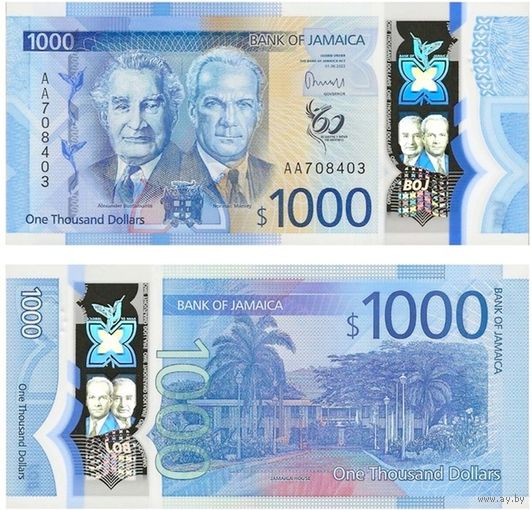 Ямайка 1000 долларов 2022 год  UNC   (полимер)  НОВИНКА  номер банкноты AF 785980