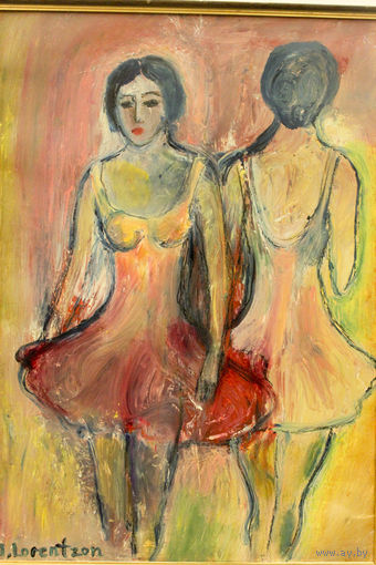 Картина "Танцовщицы", Monica Lorentzon, сер. 20 века. Масло. Уникальная техника пальцевой живописи