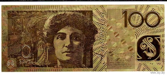YS: Австралия, сувенирная золотая банкнота 100 долларов