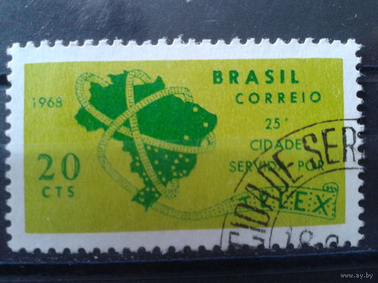 Бразилия 1968 Карта Бразилии, опутанная телевизионной кинопленкой
