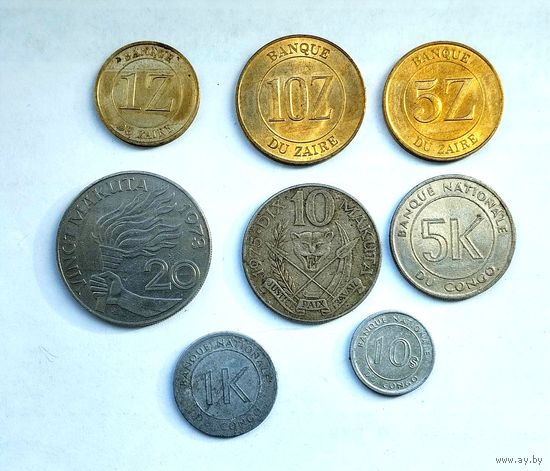 8 монет Конго-Заир. Одним лотом