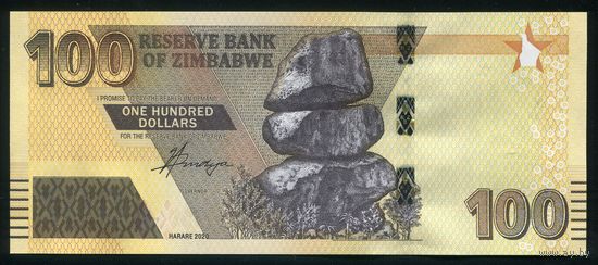 Зимбабве 100 долларов 2020 г. P-W106. Серия AC. UNC