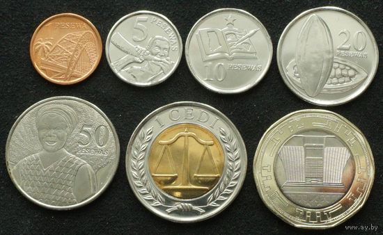 Гана НАБОР 7 монет 2007-2019 UNC