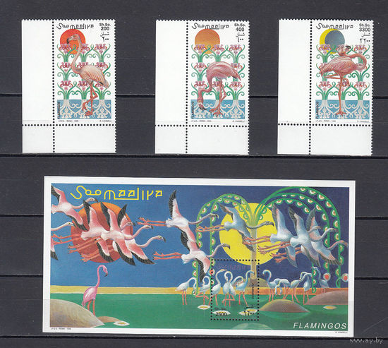 Фауна. Птицы. Сомали. 1998. 3 марки и 1 блок.  Michel N 726-728, бл56 (19,0 е)