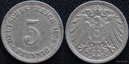 YS: Германия, Рейх, 5 пфеннигов 1902D, KM# 11 (2)