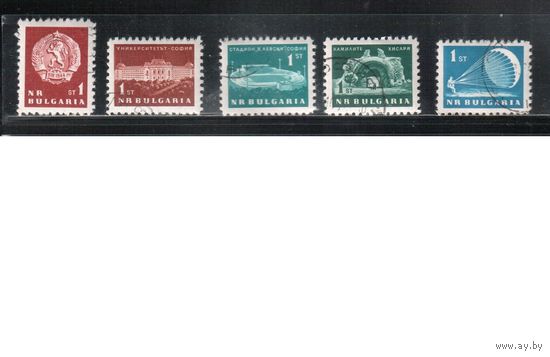Болгария-1963, (Мих.1360-1364),     гаш. , Стандарт, Герб, Парашют, Стадион(полная серия)(1)